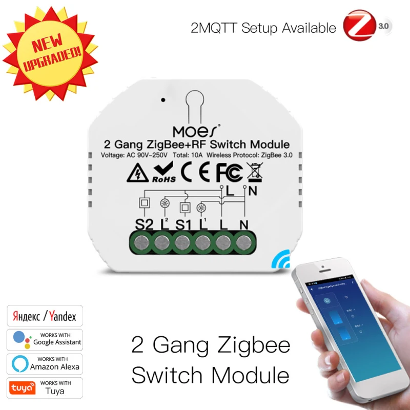 Tuya ZigBee 3.0 Smart Šviesos Jungiklis Relės Modulis 2 Gaujos Zigbee+rf Smart Home Jungiklis, Nuotolinio Modulio Darbą Su Alexa 