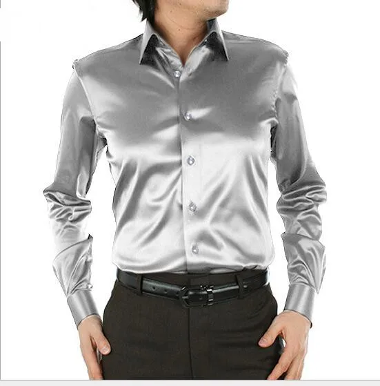 21 spalva vyrai Labai geros kokybės ilgomis rankovėmis verslo laisvalaikio šilko marškinėliai vyrams Auginti vieną dorovės marškinėliai, plius dydis S-5XL SA0160