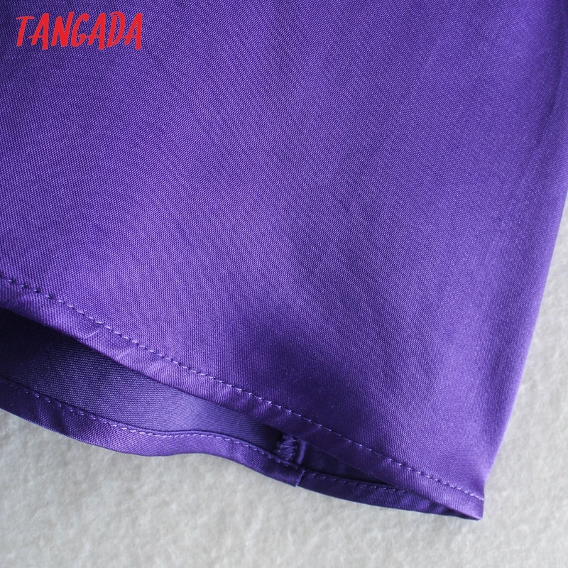 Tangada moterų violetinę satino marškinėliai suknelė ilgomis rankovėmis duobute mygtukai patelės mini suknelės vestidos 2W41