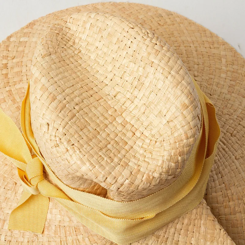 Platus kaspinas, lankas double-layer vertus-mezgimas pasakotojas: raffis žolės džiazo skrybėlę lauke, pavėsyje, paplūdimio šiaudų skrybėlę