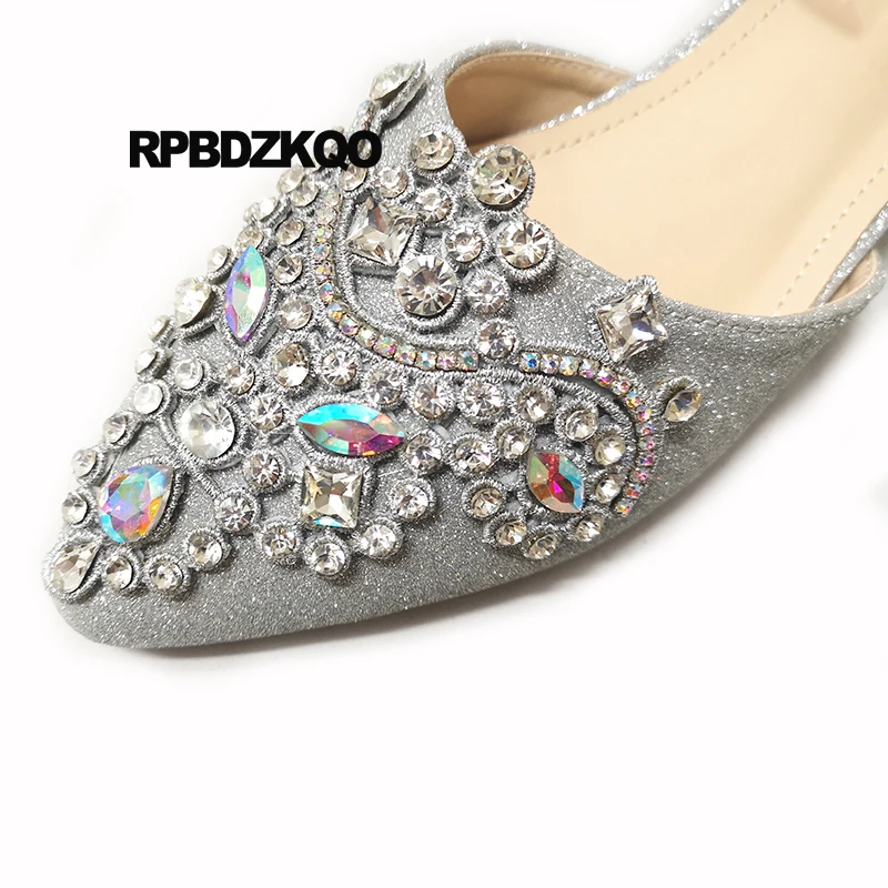 Didelis dydis kulkšnies dirželis moterų sandalai pažymėjo tne 33 blizgučiai storio sidabro šalis diamond mažai kulniukai kristalų vestuviniai batai, kalnų krištolas