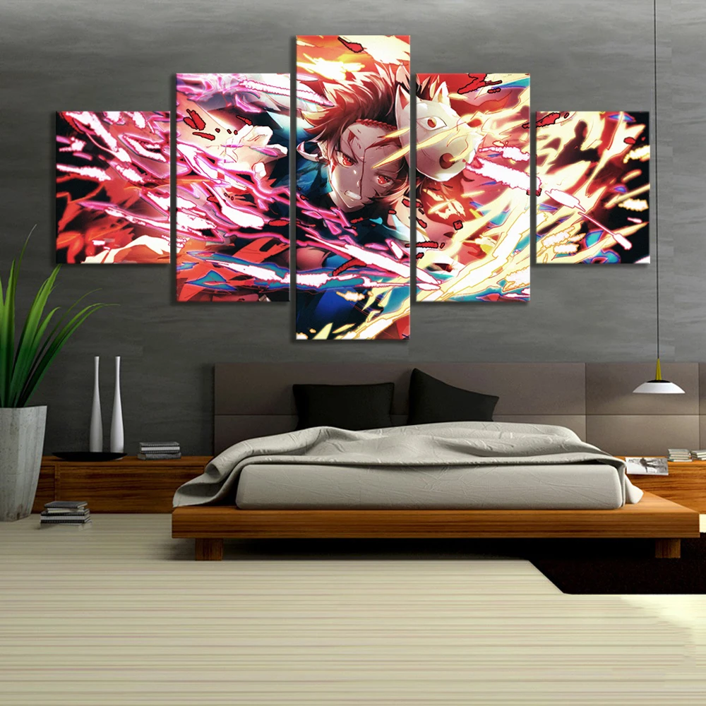 Sienos Menas Drobė Paveikslų, Modulinės Vaizdą HD Spausdinti Plakato 5 Vnt Demon Slayer Kimetsu Nr. Yaiba Anime Kambarį Namų Dekoro