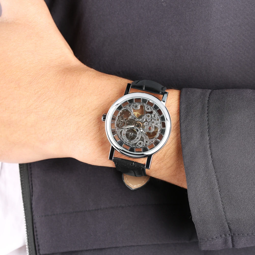 Vyrai Skeletas Žiūrėti Mechaninė Vertus Vėjo Rankiniai Laikrodžiai Originali Oda Verslo Stiliaus Laikrodis Top Brand Prabangių Vyrų Dovanos reloj