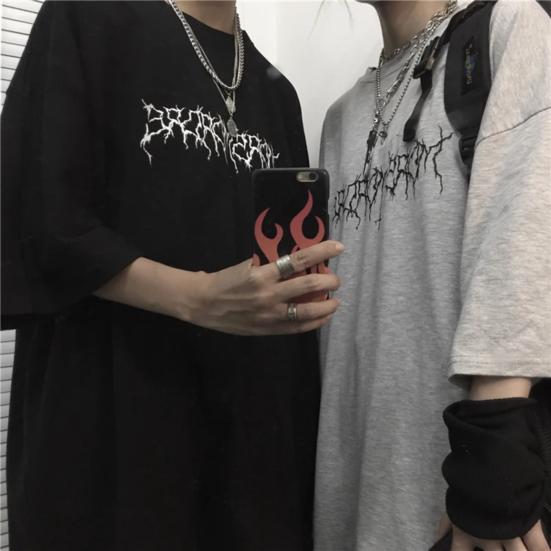 Street modelio gotikos Ulzzang viršūnes spausdinti dropshipping punk derliaus harajuku veganų Pusė rankovėmis drabužius tee Hip-hop unisex marškinėlius