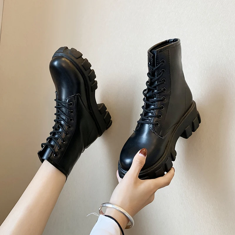 2020 m. Žiemos Batai Moterims, Batai, Suapvalinti Tne Butai Black PU Odos Platformos Batai Moterims Martin Sniego Batai Zapatos De Mujer