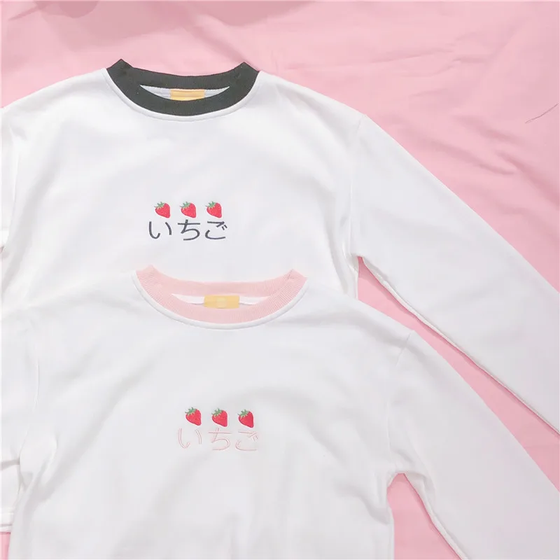 Japonijos Mori Mergina Moterys T-shirt Saldus Braškių Long Sleeve T Shirts Kawaii Atsitiktinis Palaidų Femme Tees Harajuku Cute Paaugliams Viršūnės