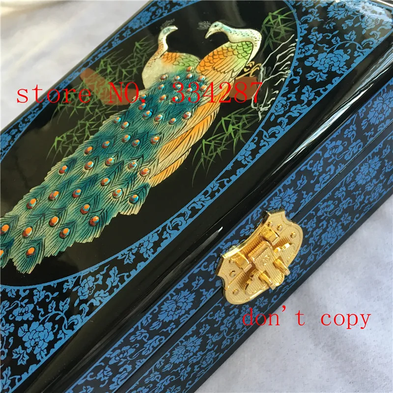 Kinijos Rankų darbo Klasikinis Medinis Lacquerware&Siuvinėjimas Povas modelis Papuošalų Dėžutė