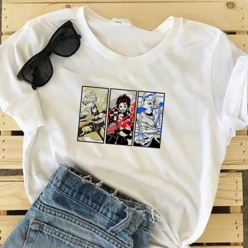 Japonų Anime Kimetsu Nr. Yaiba Demonas Ašmenys T Shirt Grafikos Viršuje Tees Marškinėlius Streetwear Animacinių filmų T-shirt Moterims, Drabužiai
