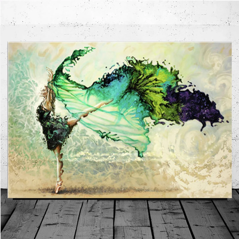 Abstrakti šokėja mergina drobė menas spausdinti šiuolaikinio baleto mergina freskos turkio spalvos sienos nuotraukas kambarį