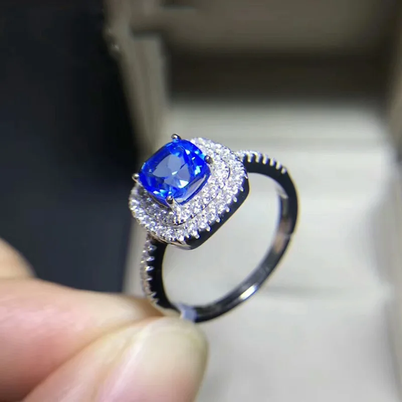 Prabangūs moteriški Mėlyna Kristalų Cirkonis Žiedas Europos Princesė Vestuvinis Žiedas Aikštėje Perlas Žiedas Valentino Dienos Dovana Noble Jewelry