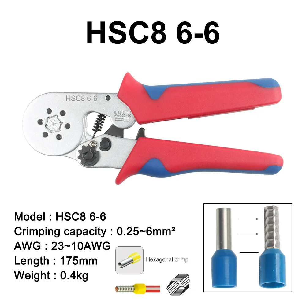 Vamzdinės terminalo užspaudimo įrankiais, mini elektros replės HSC8 10SA/6-4 0.25-10mm2 23-7AWG 6-6A 0.25-6mm2 didelio tikslumo apkabos, nustatyti