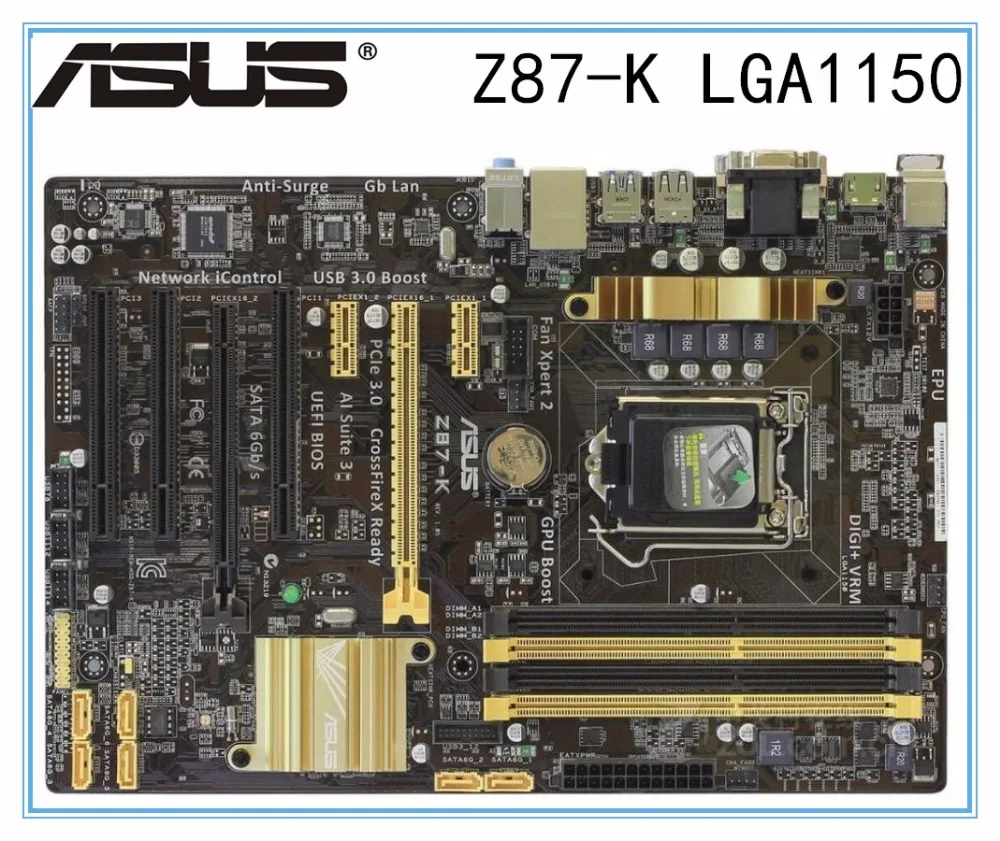 Asus Z87-K Darbastalio Plokštė Z87 Socket LGA 1150 i7 i5, i3 DDR3 32G SATA3 USB3.0 NAUDOJAMAS mainboard