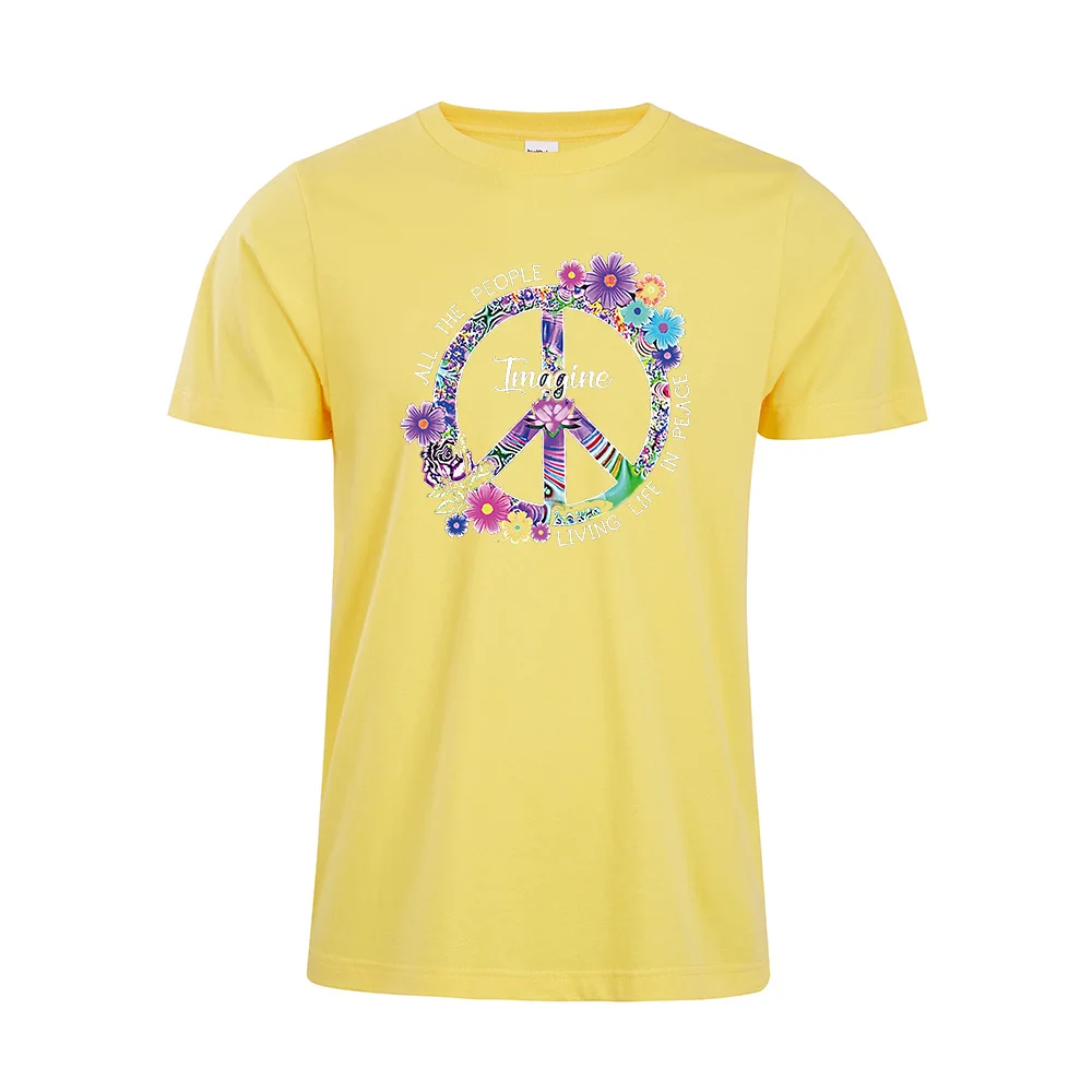 Įsivaizduokite, kad Visi žmonės gyvena savo gyvenimą taikos, t-marškinėliai, moteriški marškinėliai, lotoso gėlė, marškinėliai, taikos ženklas marškinėliai