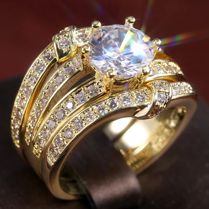 2020 Mados 3 1 juostos žiedas Moterims Perdėti Aukso Turas Cirkonis nuotakos sužadėtuvių, vestuvių Žiedai nustatyti, papuošalai, dovanos