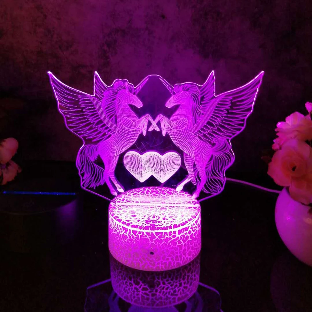 Led 3D Naktį Šviesos Unicorn9 Modelis naktinė lempa Vaiko Miegamasis Dekoro Stalo Lempos 16 Spalvos su nuotolinio
