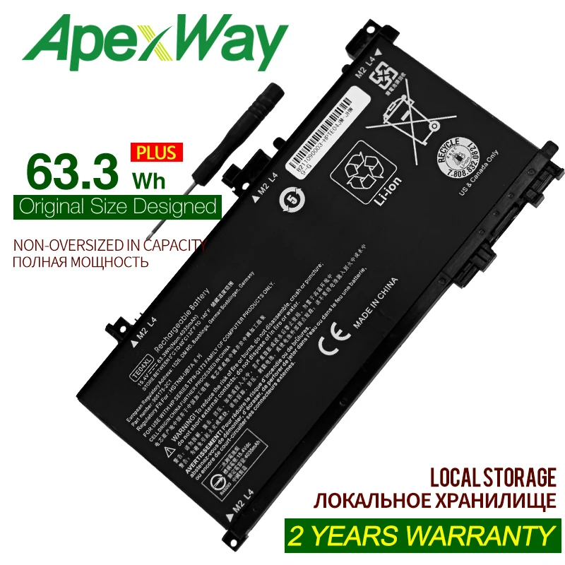 ApexWay TE04XL Аккумулятор для ноут HP OMEN 15-ax200 15-ax210TX 15-ax235nd 905277 15-ax202na TPN-Q173 HSTNN-DB7T 905175-2C1