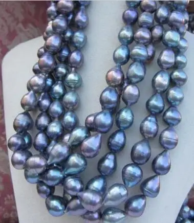 Nemokamas pristatymas KARŠTO 9-10mm PIETŲ JŪROS juoda mėlyna baroko perlas karoliai 17