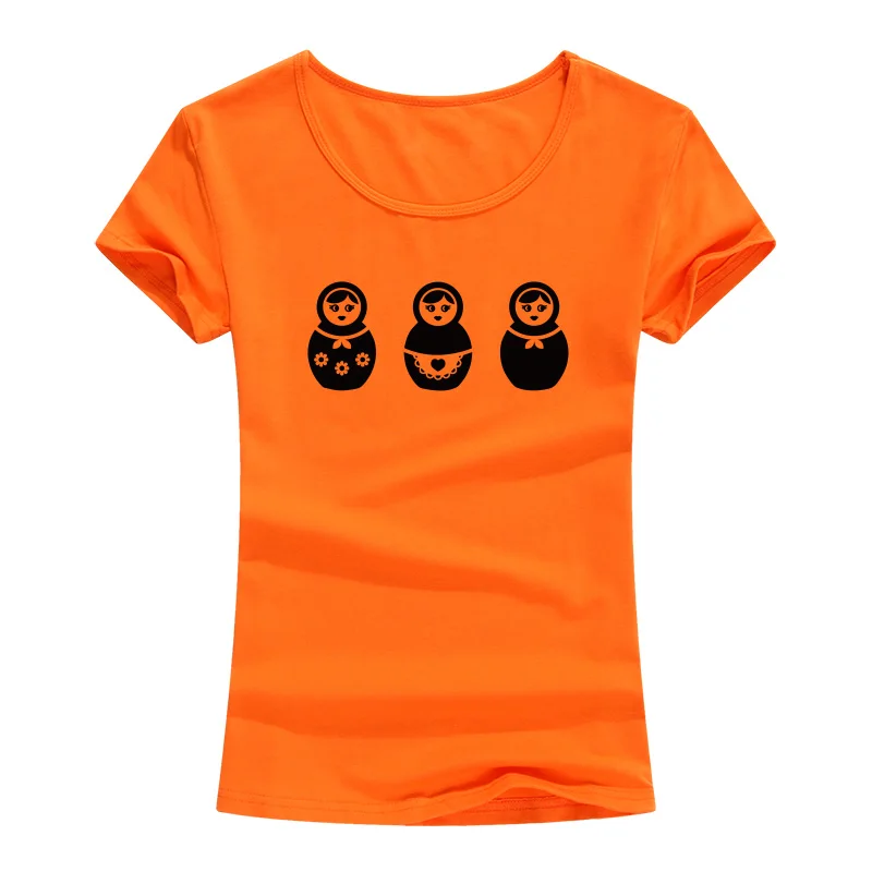 Rusijos Lėlės Spausdinti marškinėliai Moterims Vasaros Mados Trumpas Rankovės Medvilnės T Shirts Kawaii O-Kaklo Prekės ženklo Drabužių Femenina