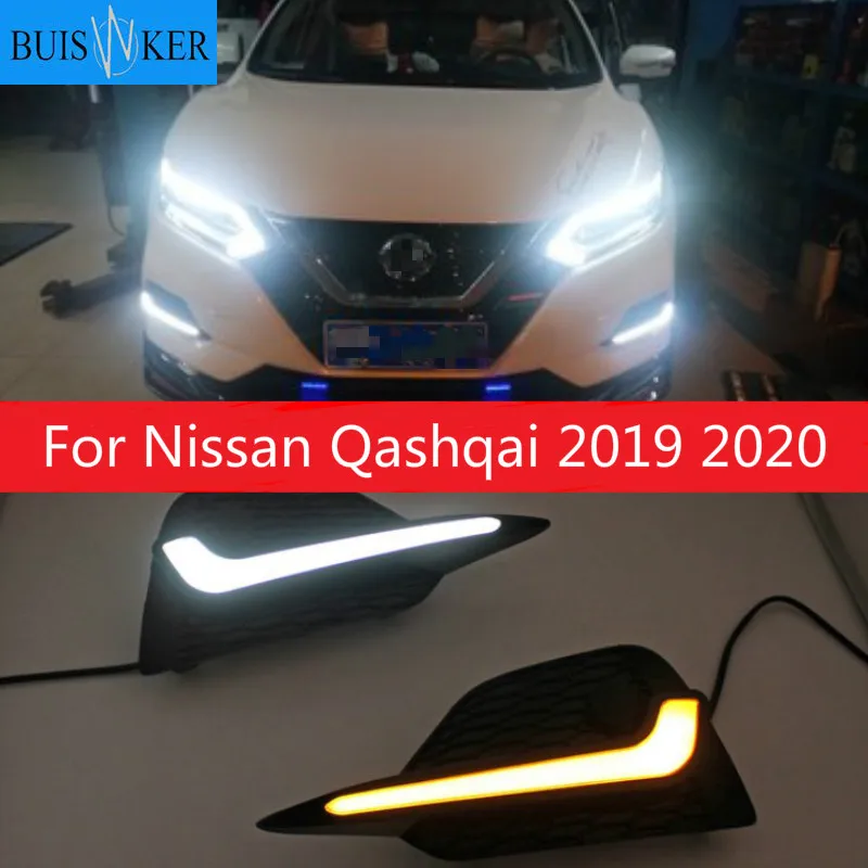 2VNT LED Dienos Veikia Šviesos Nissan Qashqai 2019 2020 Dinamiškas Posūkio Geltonas Signalas DRL Automobilio 12V LED Rūko Žibintas