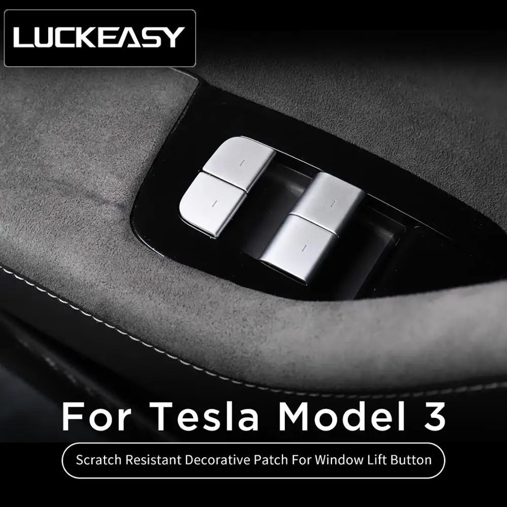 LUCKEASY Automobilių Atsparus Įbrėžimams, Dekoratyvinis Pleistras Langų Pakėlimo Mygtuką, ABS Pleistras Tesla Model3 2017-2020 Mygtuką apsauga
