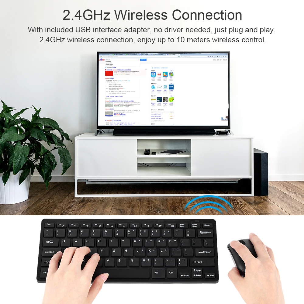 2.4 GHz Wireless Keyboard Mouse Combo Ultra Plonas w/ USB Imtuvas, Adapteris, Apsauginis Dangtelis, skirtas Staliniams Nešiojamas Android TV Box
