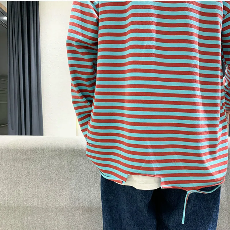 Vyrų Ilgas Rankovėmis marškinėliai Plius Dydis 3XL Dryžuotas Panelled Skylę Prarasti Viršūnes Vyrai Visas rungtynes, In Chic Paprasta Mados Drabužių, Negabaritinių