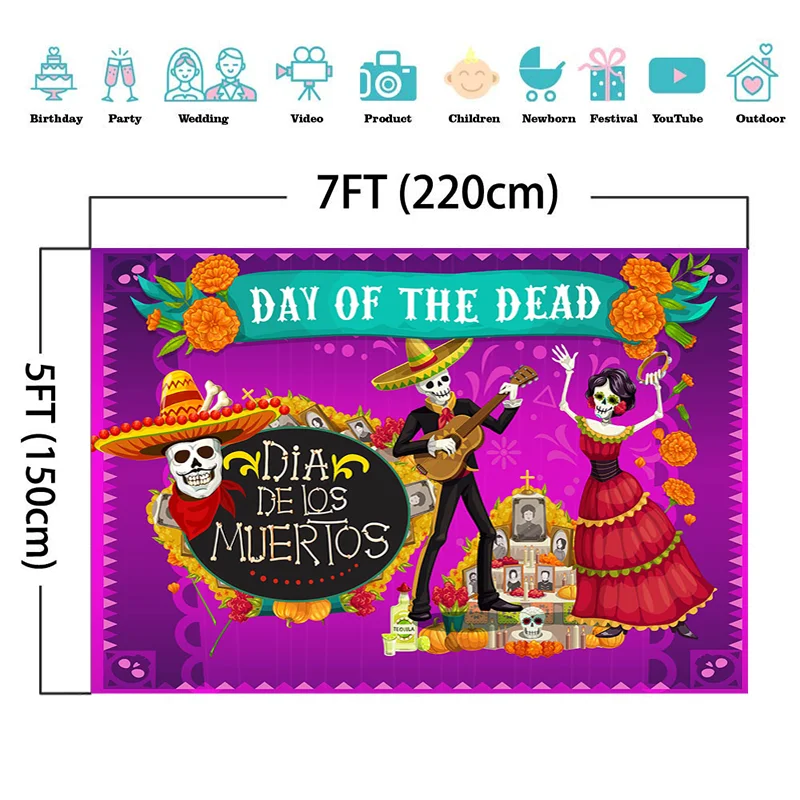 Mirusiųjų Dienos Fotografijos Fone Meksikos Medetkų Kaukolė Fone Dress-Up Šalies Fiesta Reklama Apdailos Fotostudija