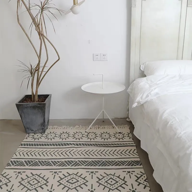 Maroko stiliaus smėlio spalvos balta geometrinis modelis medvilnės kambarį kilimas, Dvasinė apdailos naktiniai kilimų, Šiaurės kavos staliukas kilimėlis