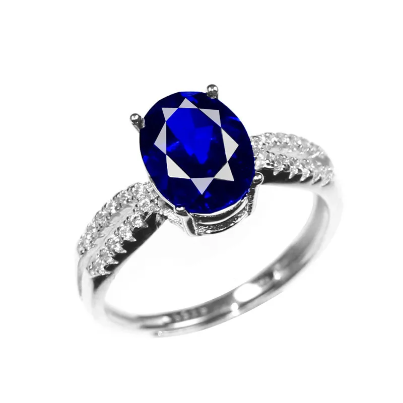Ovalo formos Mėlynos turmalino Žiedas moterims 925 sterling Tanzan-blue Stone keičiamo dydžio klasikinis šakės nustatymas žiedai, papuošalai