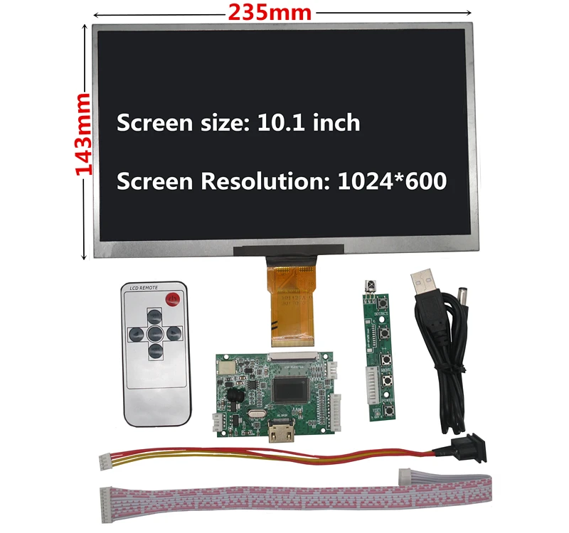 10.1 colių 1024*600 TFT LCD Ekranas Ekrano Lattepanda,Bananų Aviečių Pi Pi Monitorius su Nuotolinio Vairuotojo Kontrolės Valdyba HDMI