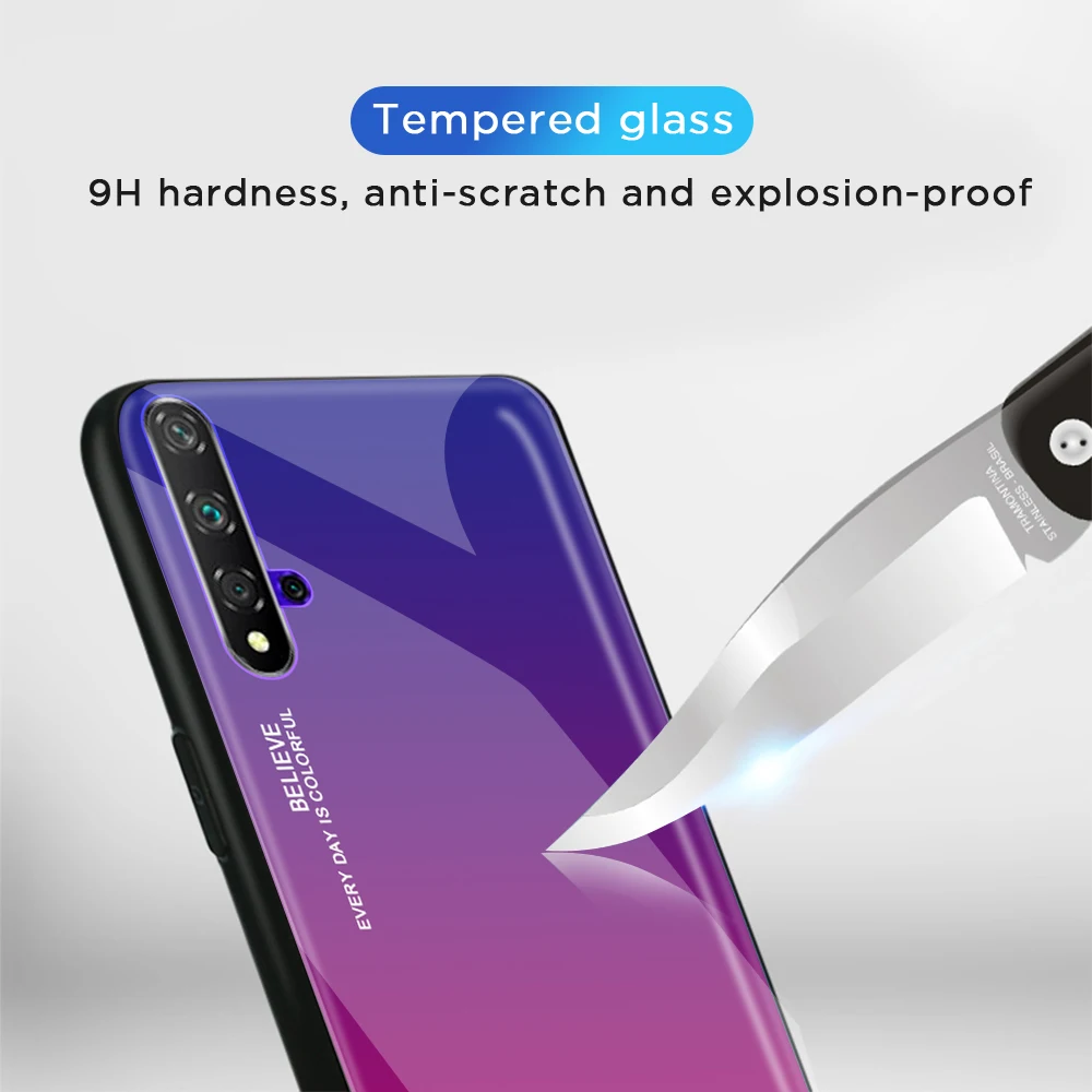 Gradientas Stiklo Telefoną Atveju Huawei honor 20 pro galinį dangtelį Už garbę Žaisti 8A 8S Y5 2019 7A Pro 7C Y7 2018 Grūdintas Stiklas atveju