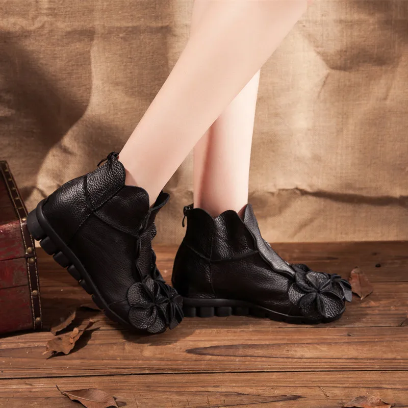 SNURULAN Moterų natūralios odos batai; Senovinių rankų darbo batus su gėlėmis; retro stiliaus kaubojaus batai; neslidus šiltas įkrovos
