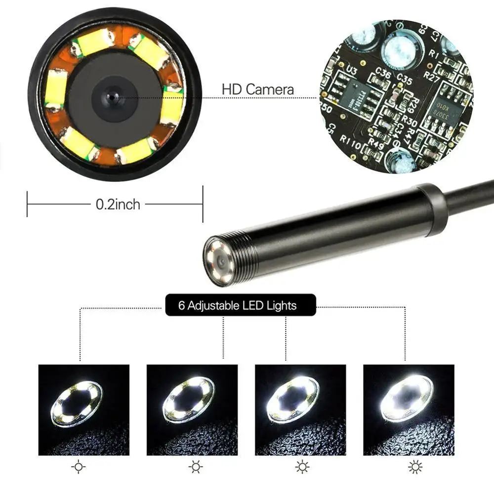 5.5 mm Endoskopą Kamera Lankstus IP67 atsparus Vandeniui Micro Borescope Reguliuojamas Nešiojamojo KOMPIUTERIO norint 