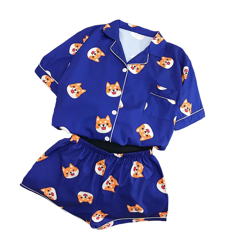 Moterų marškinėliai Kelnės Rinkiniai Vasaros Kawaii korėjos Stiliaus Vasaros Homewear Mielas Doge Shiba Spausdinti Marškinėlius Pijamas Japonų Anime Viršūnės
