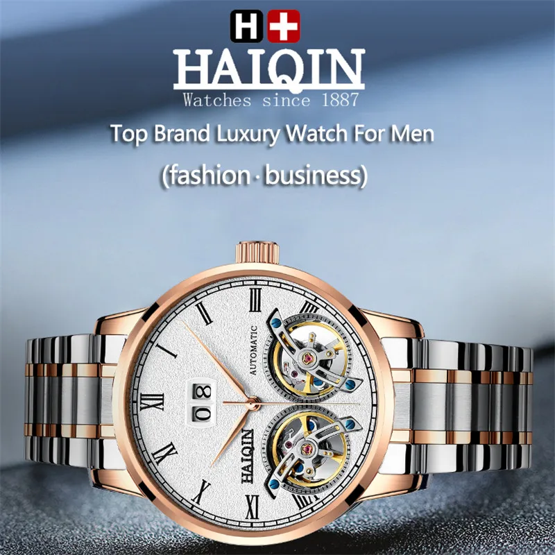 HAIQIN naujų verslo žiūrėti vyrų automatinis laikrodis vyrams tourbillon atsparumas vandeniui Mechaninė vyriški laikrodžiai top brand relogio masculino+box