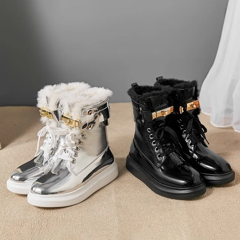 2020 m. Rudens-Žiemos Mados Martin Batai platformos Pliušinis Kulkšnies Sniego batai Odos Motociklo batai zapatos de mujer