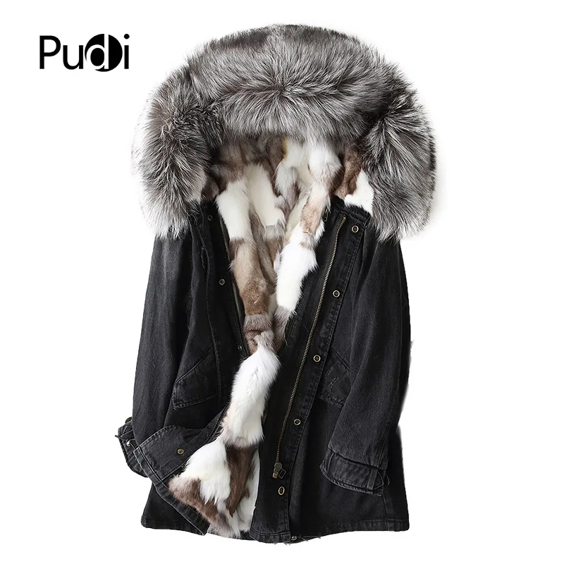 PUDI moterų žiemos šiltos tikro kailio parko paltai moterų natūrali lapės kailio apykaklė linijinės paltai striukes, paltas A68659