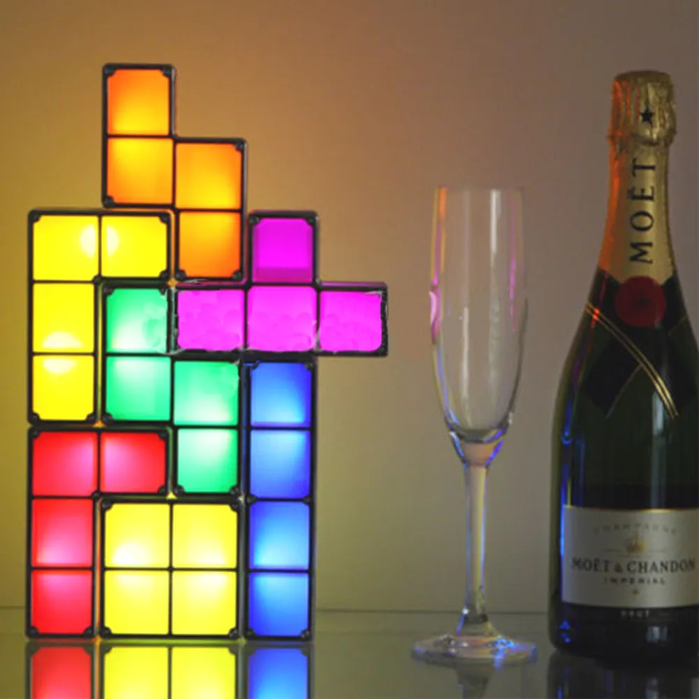Tetris Įspūdį Šviesos Didina LED Stalo Lempa Constructible Blokuoti Naktį Šviesos 3D Retro Žaidimas Bokštas Lempos Kūdikių Spalvingas Žaislas Mūrinis