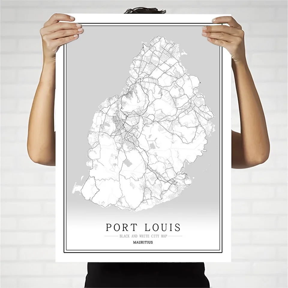 Mauricijus Kūrybos miesto žemėlapį Port Louis Abstrakčios Drobės Paveikslai Juodos ir baltos Sienos Meno Spausdinti Plakato Nuotrauką Namų Puošybai