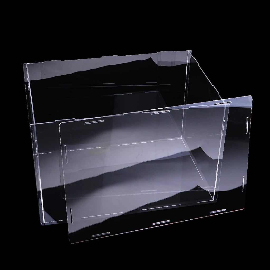 36x16x16cm Akrilo vitrinos, Black Gloss Bazės, Dulkėms, Sumontuotos Dėžutės