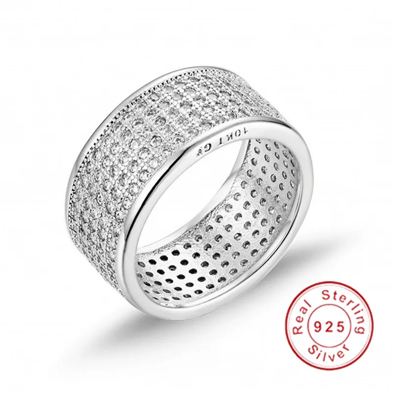 Prabangus Dalyje 925 Sterlingas Sidabro Žiedas Piršto Antspaudas 10KT Šviečia 286pcs Visiškai Imituoti Deimantų Žiedai Moters Papuošalai