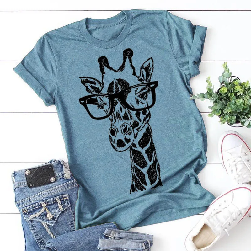 Vasaros žirafa, print T shirts 2020 Naujas moterų animacinių filmų atsitiktinis marškinėliai lady trumpomis rankovėmis viršūnes tees marškinėliai moterų drabužiai