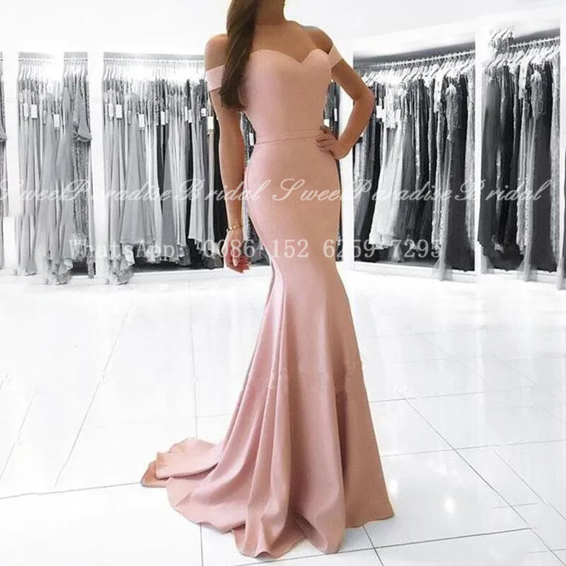 2020 Blush Pink Bridesmaid Dresses Undinė Off Peties Ilgai Valyti Traukinio Moterų Vestuvės Dress Vestido De Festa De Casamento