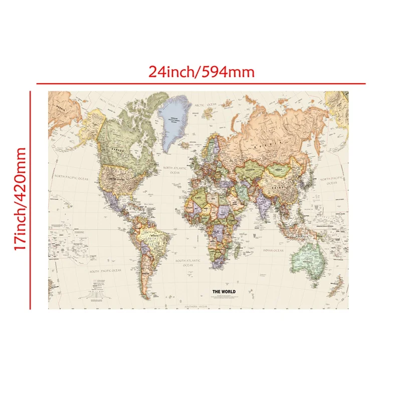 A2 formato Retro Pasaulio Žemėlapyje Merkatoriaus Projekcijos Detalus planas Didžiųjų Miestų Kiekvienoje Šalyje neaustinių Derliaus Žemėlapį, Sienų Dekoras Plakatas