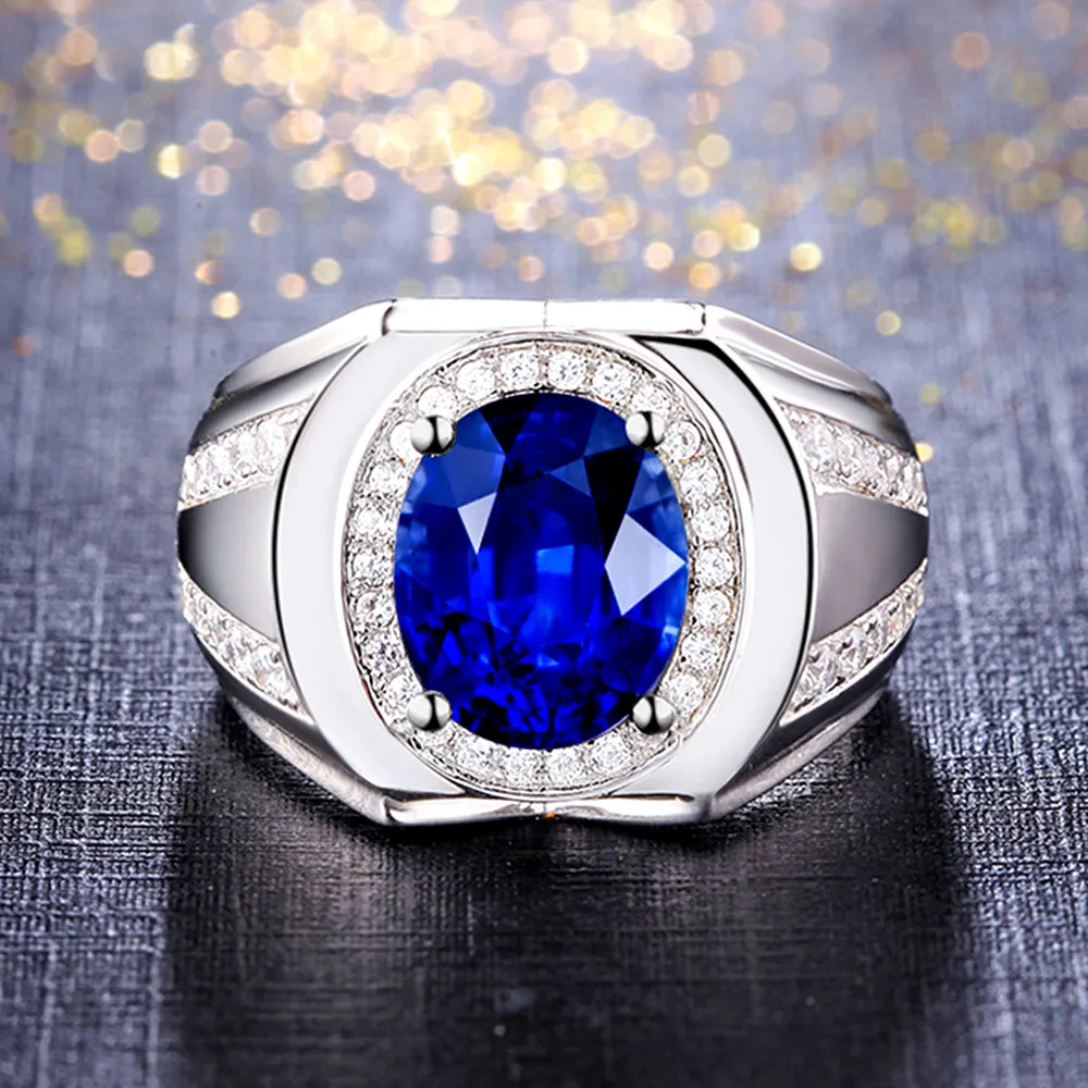 Safyras brangakmenių mėlyna kristalų žiedai vyrams, moterims, cirkonis deimantu balto aukso sidabro spalvos argent papuošalai bijoux juostos dovanos