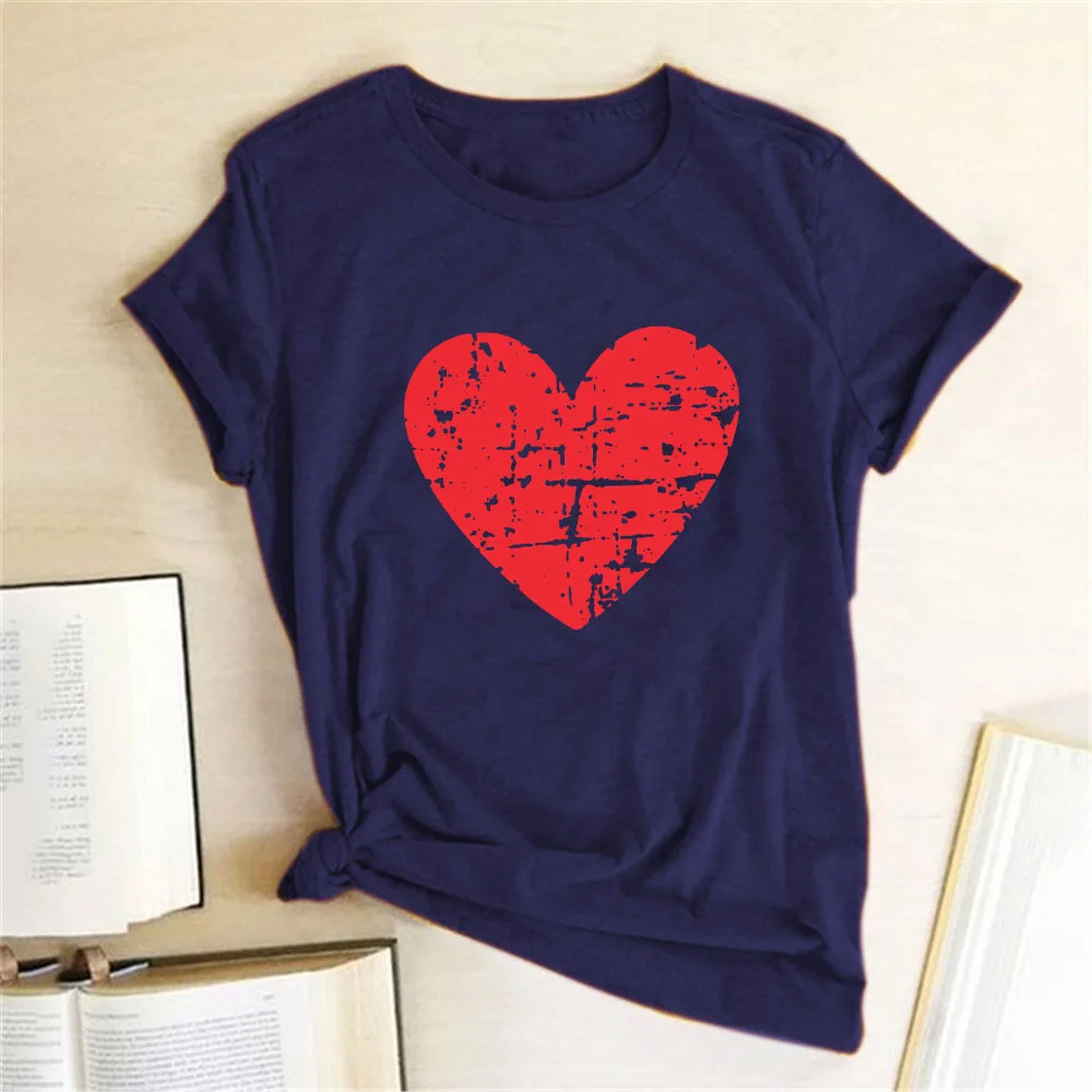 Raudona Didelės Širdies Moterys T-shirt 2021 Valentino Marškinėliai Harajuku Love Spausdinti Vasaros trumpomis Rankovėmis Mielas Viršūnes Tee Moterims Drabužių