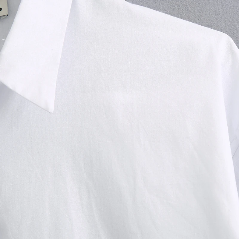 2021 Naujas Moterys Tiesiog Stiliaus Mygtukai Apdailos Atsitiktinis Balta Popelinowy Palaidinė Office Lady Pusės Split Marškiniai, Elegantiškos Blusas Viršūnės