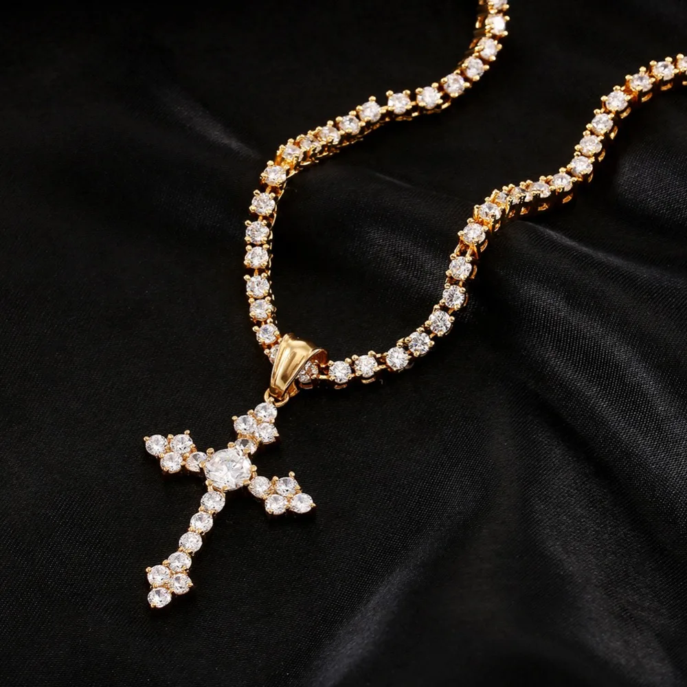 THE BLING KARALIUS Kubinis Cirkonis Kryžiaus Karoliai Pakabukas Hip-Hop Auksas, sidabras spalva, Padengtą Puikus Turas Cut CZ Religinių Juvelyrikos