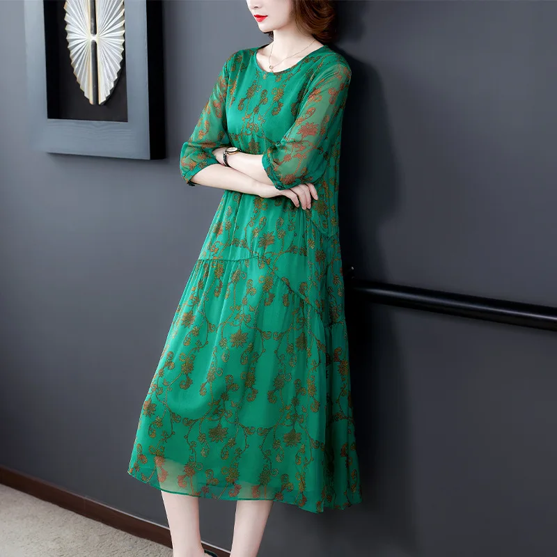 2020 metų vasaros naujas mados atsitiktinis palaidų spausdinti, O apykaklė elegantiškas žalia suknelė moterų plius dydis M-4XL aukštos kokybės elegantiškas vestidos