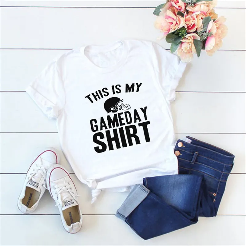 Tai yra mano Gameday Marškinėliai Laišką, Print T-Shirt Moterims, O-Kaklo trumpomis Rankovėmis Marškinėliai Atsitiktinis Tshirts Viršuje derliaus Tees